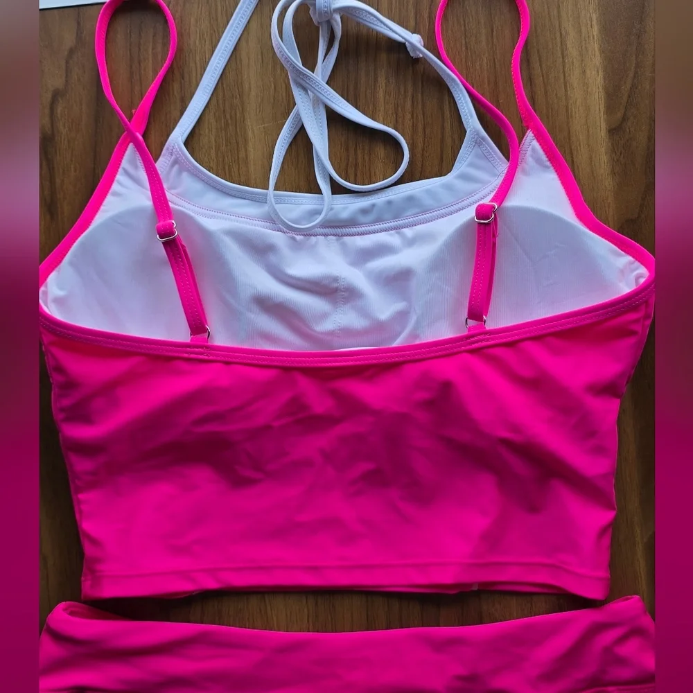 Pink Queen High Waisted Sporty Two Piece Swimsuit With Pockets Size Medium